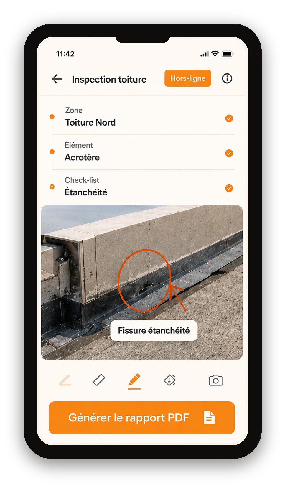 Aperçu de l'application Veasytech — inspection toiture hors-ligne